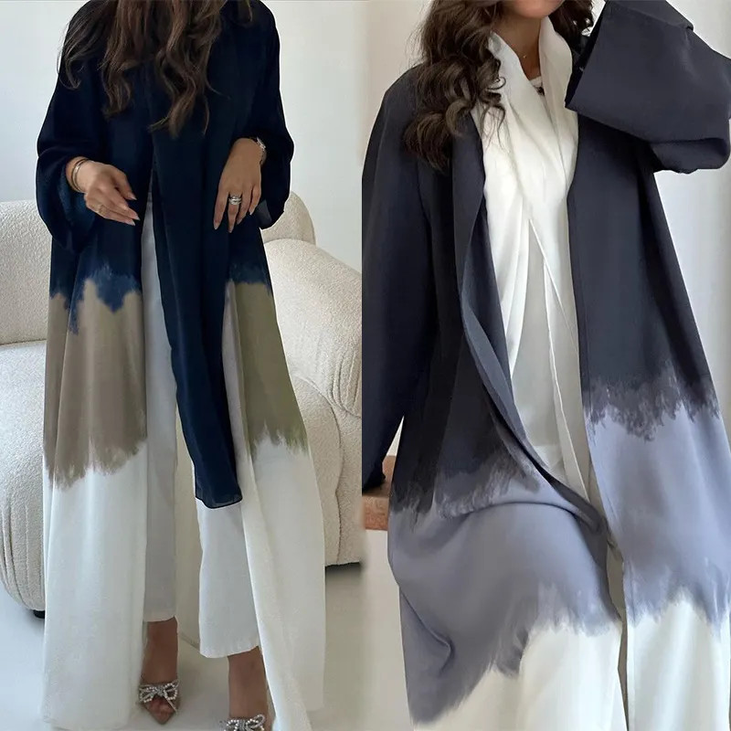 Diseño teñido con lazo para uso diario Abaya estilo musulmán largo Elegante y Luxueuse abrigos para mujeres musulmanas asiáticas ropa