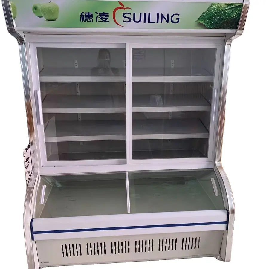 Freddo Cibo Display Frigorifero 2 Porta di Vetro Sbrinamento Freezer In Posizione Verticale per la Frutta e Verdura del Fornitore Della Cina