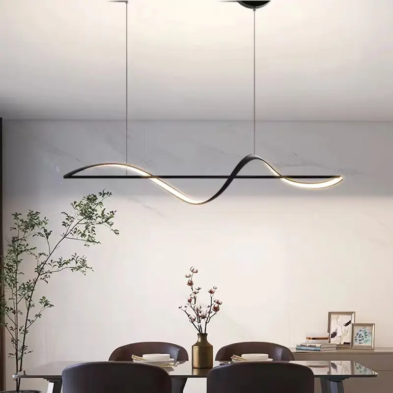 מינימליסטי מודרני שחור אלומיניום Led תליון אורות למטבח איי בר גופי תאורה מנורת תליון שולחן אוכל