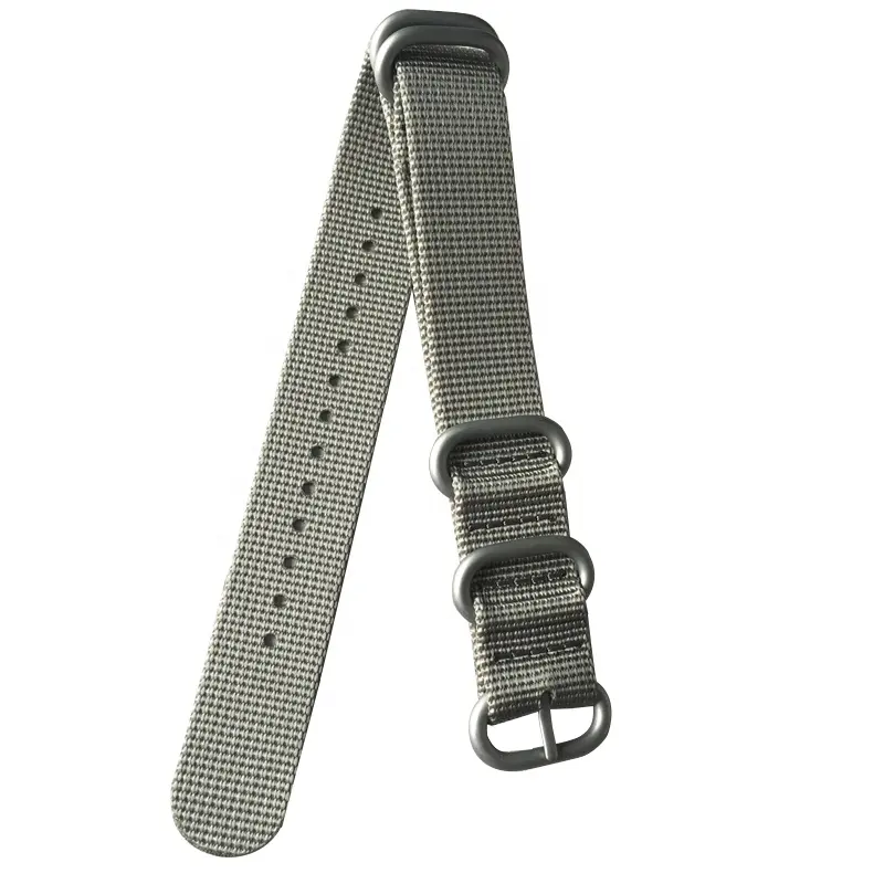 Correa de nailon para reloj zulu, tejido personalizado de alta calidad, 16, 18, 20, 22, 24 y 26mm, grueso, 1,5mm, militar, gris, de una pieza, venta al por mayor