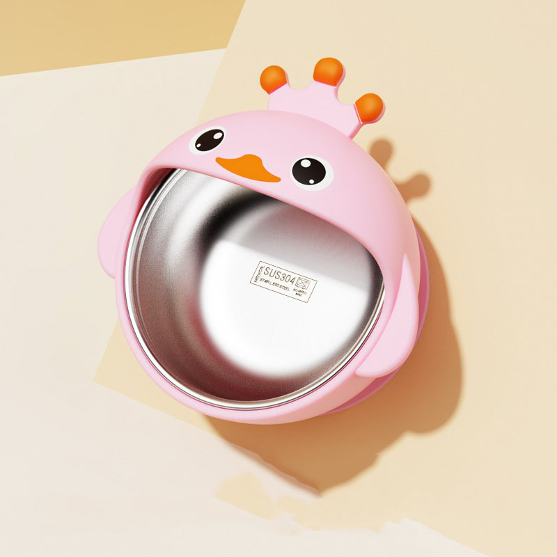 Bol à ventouse rose (doublure intérieure en acier inoxydable 304)
