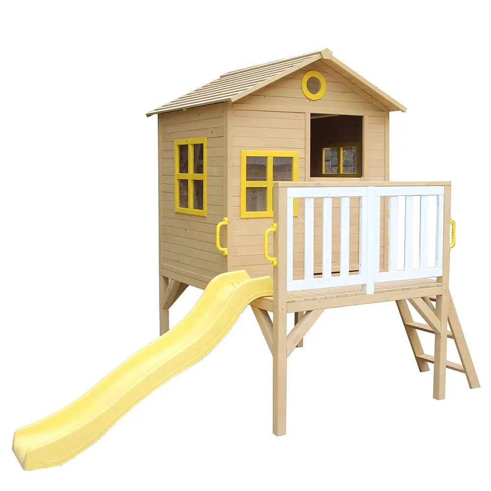 Di legno parco giochi scivolo cubby casa con scivolo