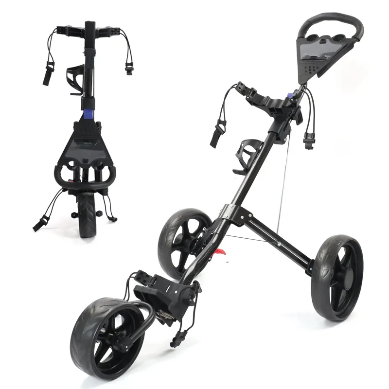 Carrito de Golf plegable portátil de 3 ruedas, carrito de Golf de aluminio ajustable en altura con freno de pie, soporte para paraguas, soporte para bebidas