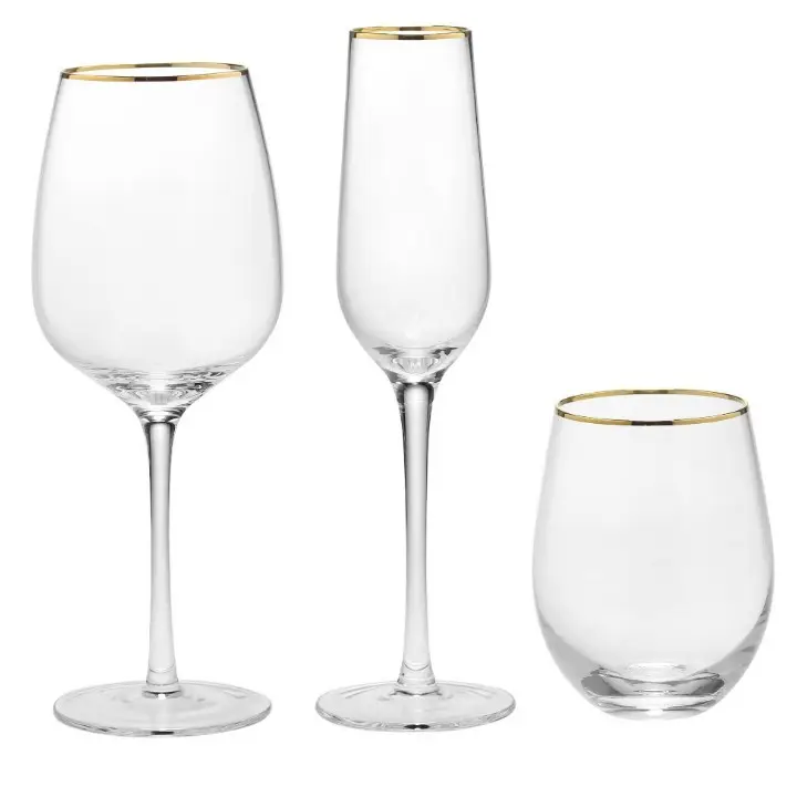 Çeşitli logo ve renk mevcut cam altın jant ile özel altın jant şarap bardakları