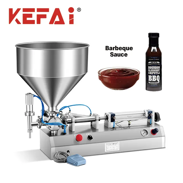 KEFAI निर्माता कीमत अर्ध स्वचालित पिस्टन बारबेक्यू BBQ सॉस पेस्ट भरने की मशीन