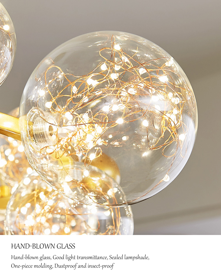 Modern romantic living room dining room decoration golden glass ball star LED chandelier