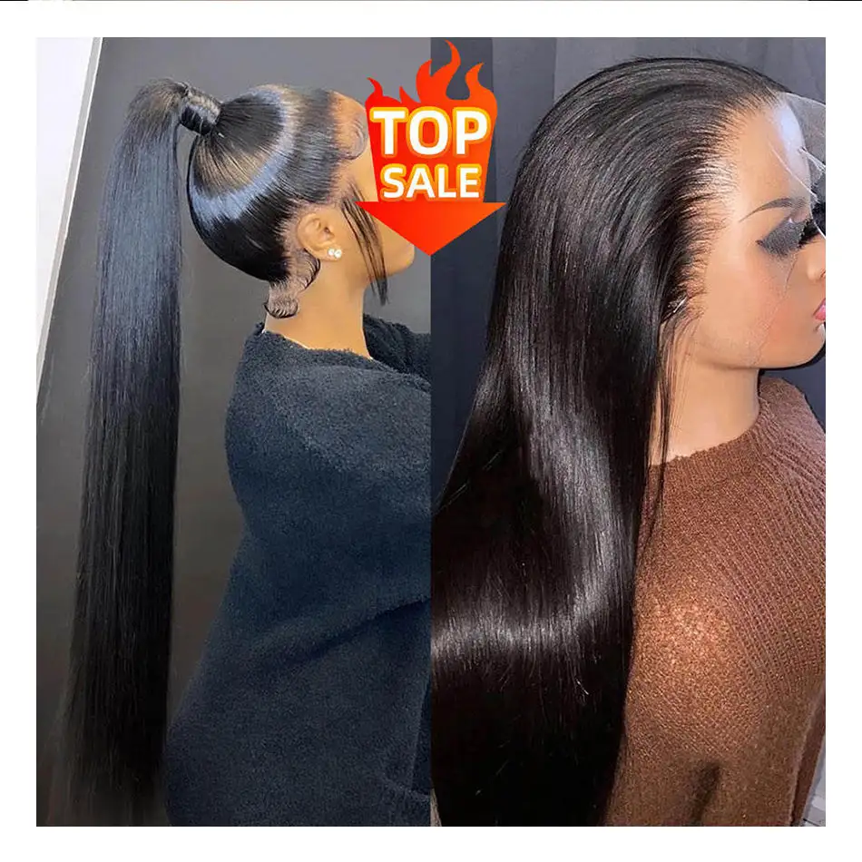 Vente en gros perruque pré-plumée sans colle vendeurs de perruques HD transparentes avec devant en dentelle perruques de cheveux humains bruts de cheveux indiens avec devant en dentelle