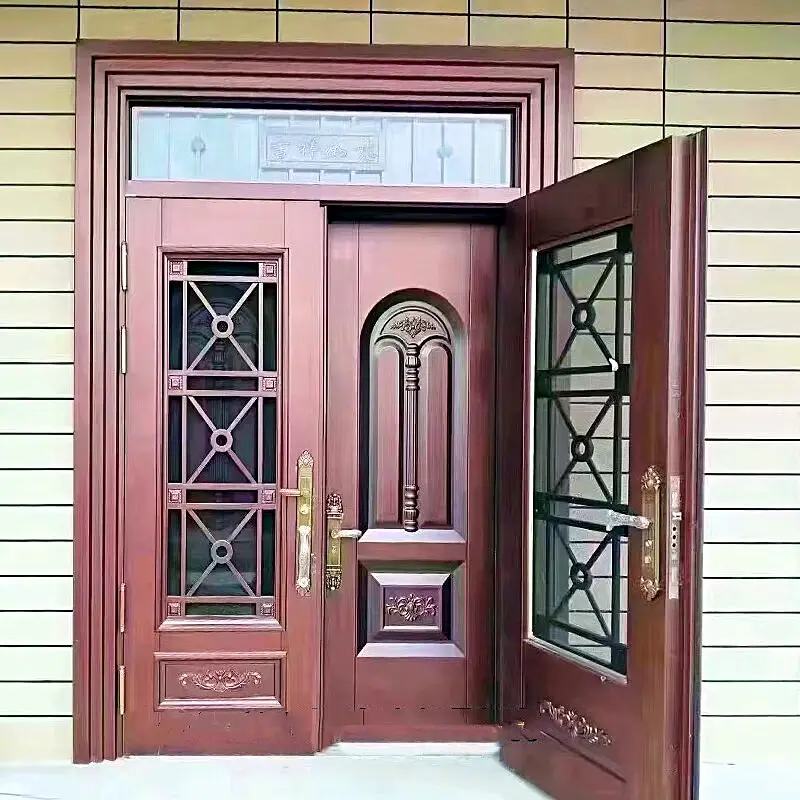 Porta frontal de villa personalizada de fábrica, porta de vidro à prova de balas, porta de alumínio com vidro duplo
