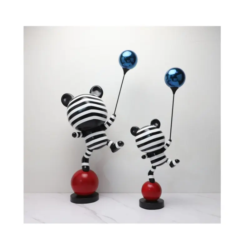 Escultura de oso globo a rayas estilo Pop art, artesanía de resina, adorno creativo, decoración del hogar, muebles, gran oferta