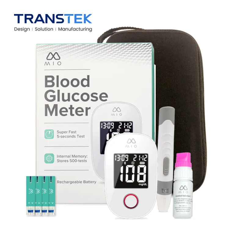 TRANSTEK Moniteur de glycémie intelligent Bluetooth médical à domicile Dispositif de test de mesure de surveillance de la glycémie avec bandelette de test