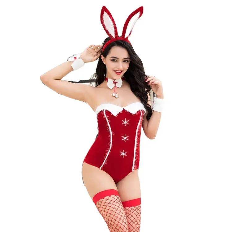 Vermelho Natal coelho menina traje lingerie sexy
