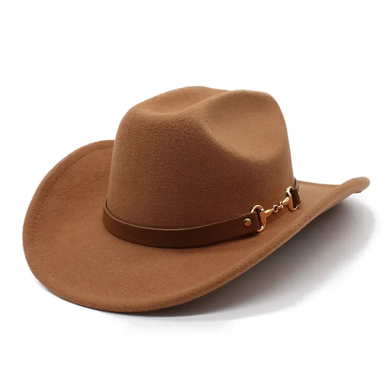 Sombrero vaquero occidental de ala ancha para hombre y mujer, sombrero Fedora para exteriores, sombrero de Jazz, sombrero de fieltro tachonado negro, sombrero de Cowboy para fiesta