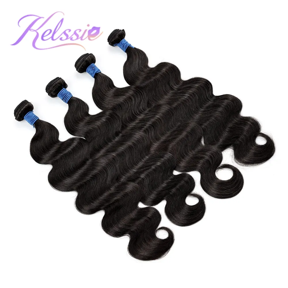 Волнистые пучки Kelssie 30 32 34 36 38 40 дюймов, пучки из 100% натуральных бразильских человеческих волос, пучки неповрежденных волос для наращивания