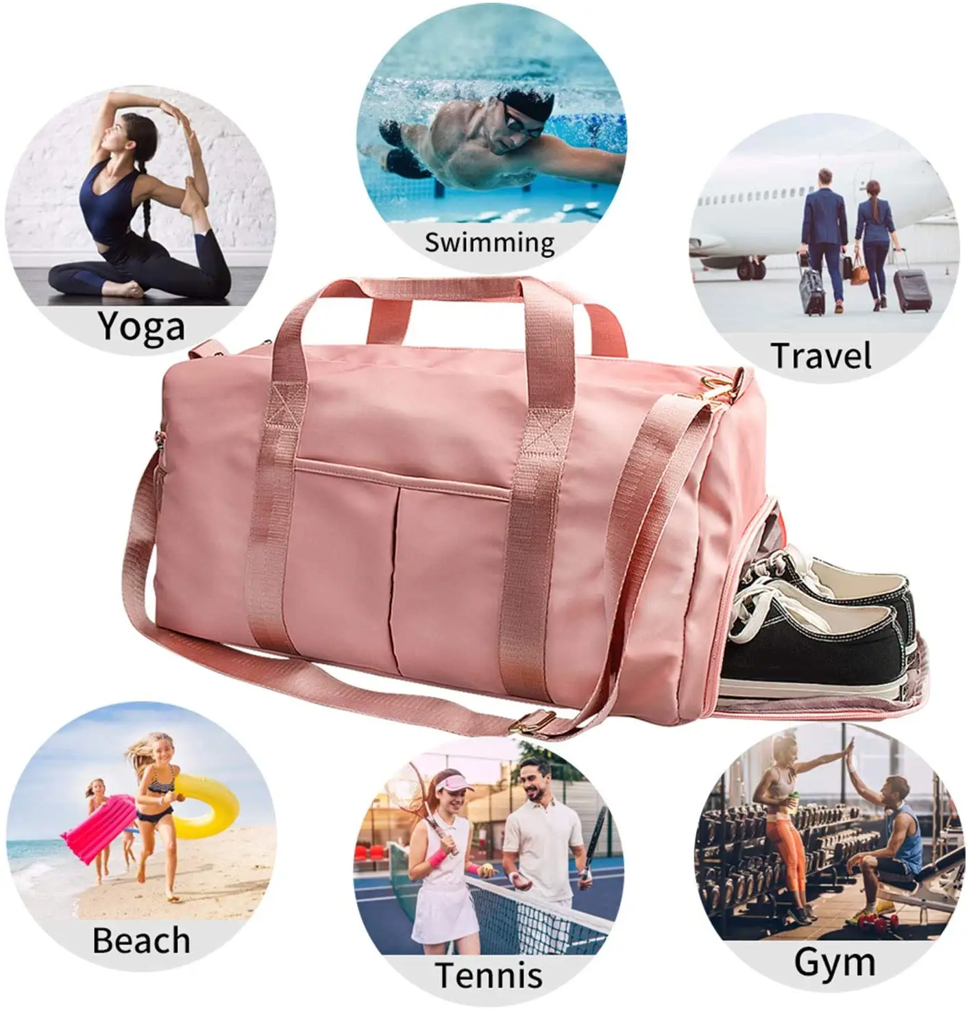 カスタムファッションカスタマイズロゴ大容量ピンクダッフルバッグジム男性女性防水スポーツトラベルダッフルバッグ