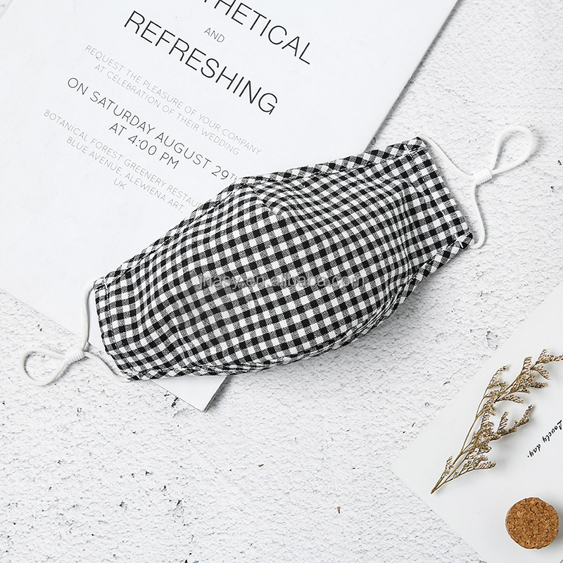 black and white grid cotton face mask