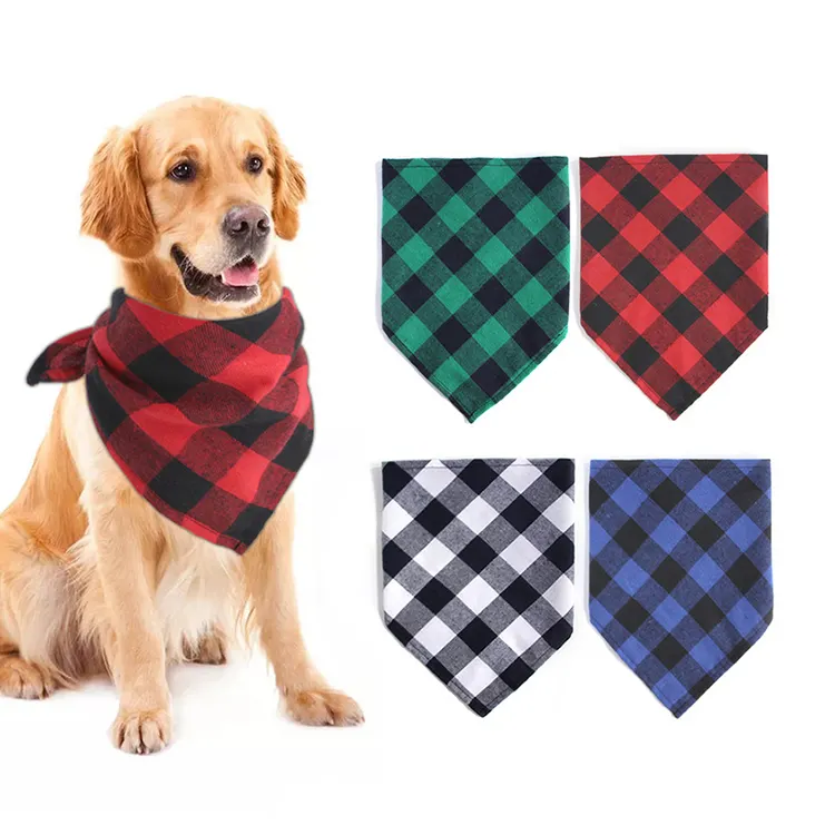 Großhandel Custom Pet Supplies Zubehör Baumwolle Plaid Hund Bandana Halsband Pet Triangle Schal Hund Schal