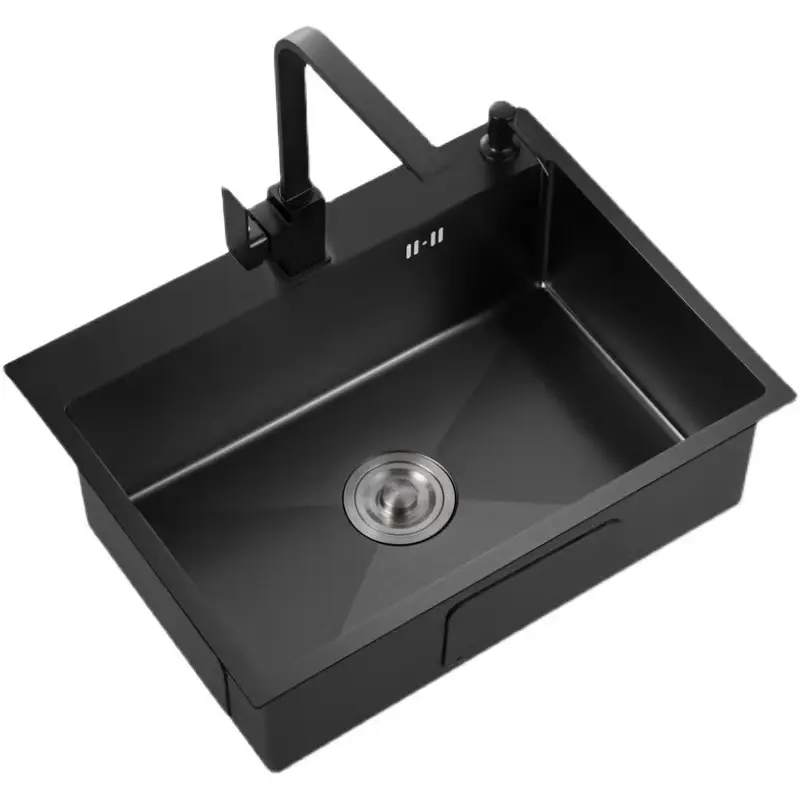 Nano Stainless Steel 304 Single Bowl Kitchen Sink Rectangular Handmade Undermount Matte Black Kitchen Sink