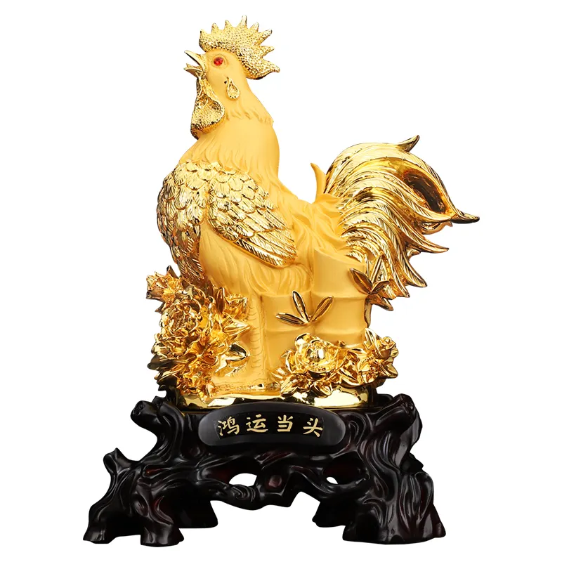 Venta al por mayor poliresina Gallo escultura animal pintado Gallo y gallina estatua resina decorativa estatua de gallo