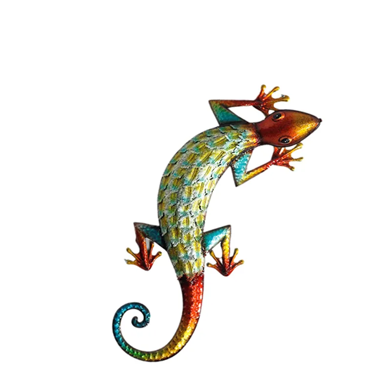 Gecko-Colgante de pared de Metal para decoración de jardín, estilo nórdico, lagartija colorida, decoración de patio, venta al por mayor