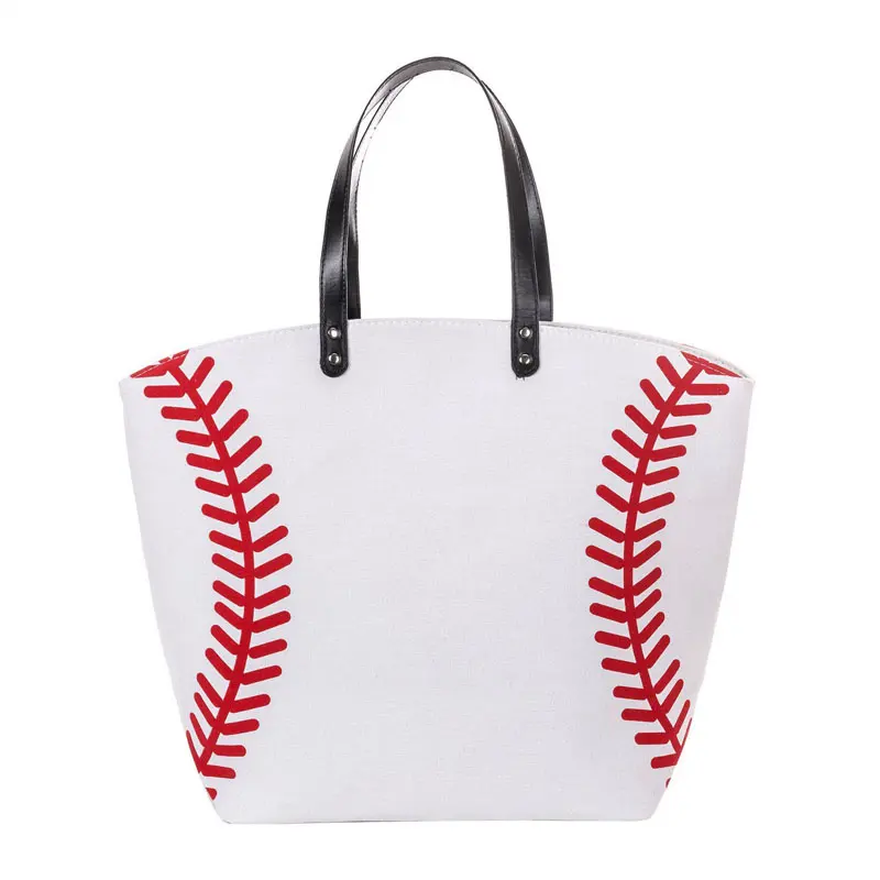 กระเป๋าสะพายไหล่แบบถือสำหรับผู้หญิงเบสบอลสีขาวปกป้องสิ่งแวดล้อมชุดผ้าใบหลากสีความจุขนาดใหญ่