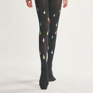 Zwart Nylon Ebbenhout Pompea Bloem Panty Kleurrijke Regendruppel Winter Fluweel Met Patroon Kousen - Product Image 2