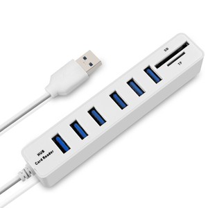 6USB Hub <strong>Combo</strong> Splitter 6 Ports USB 2.0 High Speed Mini 2 in 1 SD TF Card <strong>Reader</strong> for Laptop Computer