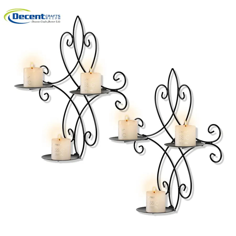 Set di candelabro in ferro nero Vintage 2 pezzi per decorazione murale