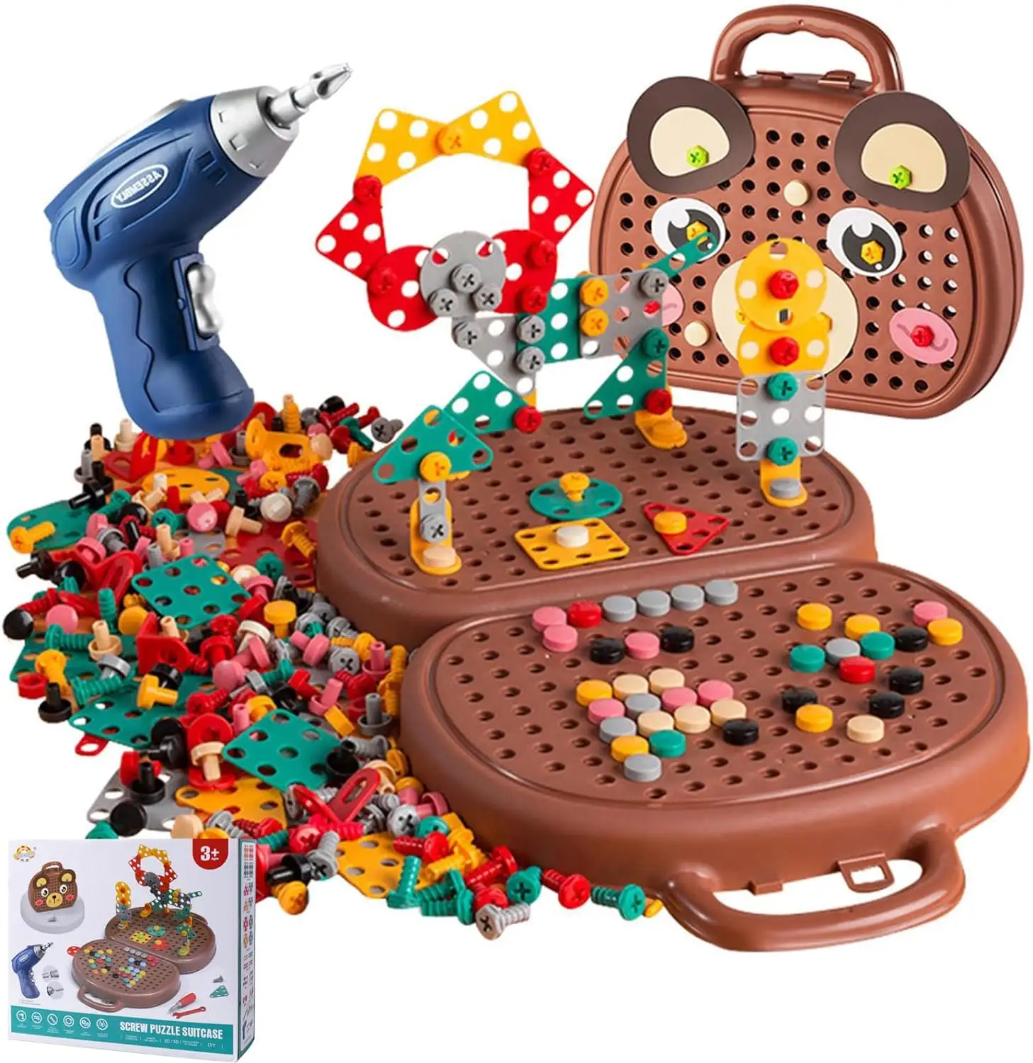 PT Trending Products Creative Mosaic Puzzle Toy with Electric Drill Screw Tool Set New Magic Montessori Play Toolbox