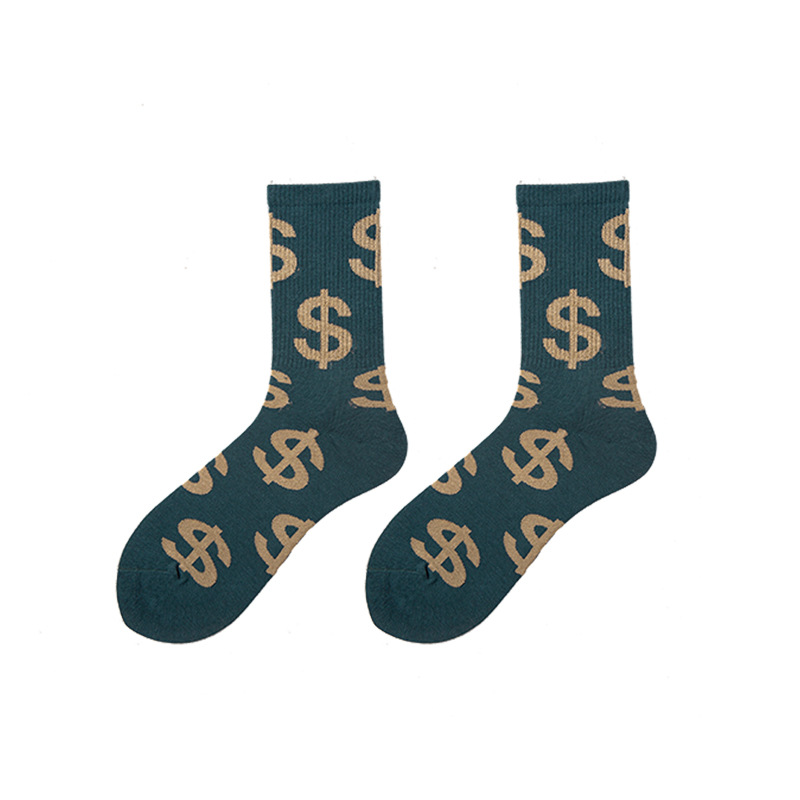 Wholesale Custom Designer Crew Cotton Winter Socks Dollar Pattern Socks Unisex