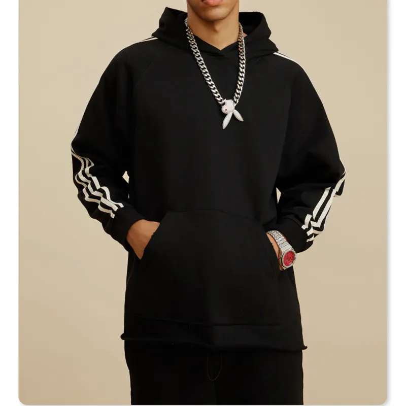 Automne noir blanc moderne, jeune garçon hommes 100 coton sweats à capuche surdimensionnés Logo personnalisé pulls à capuche pour hommes/