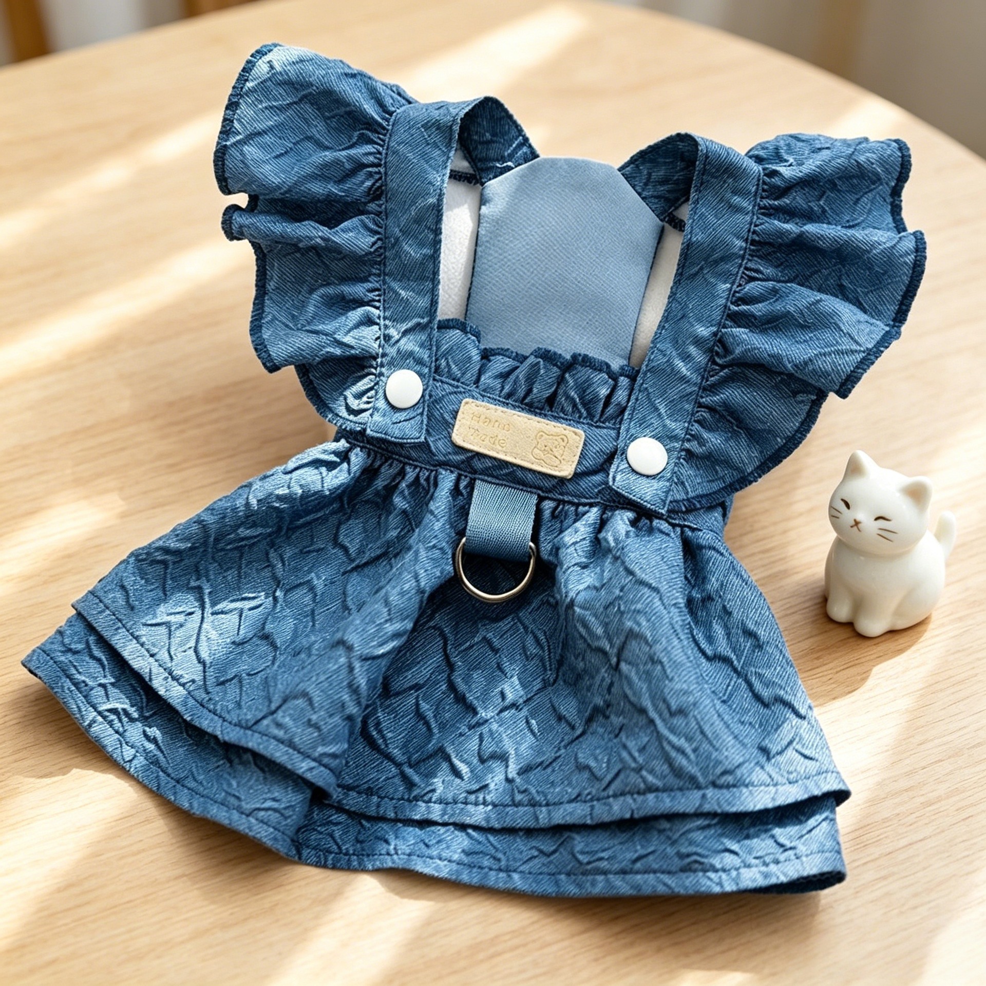 Dark blue dress with short flutter sleeves (can be pulled)