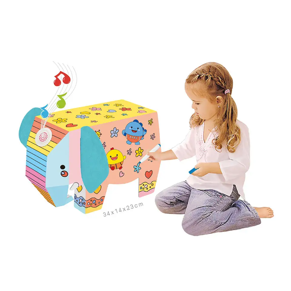 Kit de papel para colorear elefante para niños, bricolaje, 3D, con luces