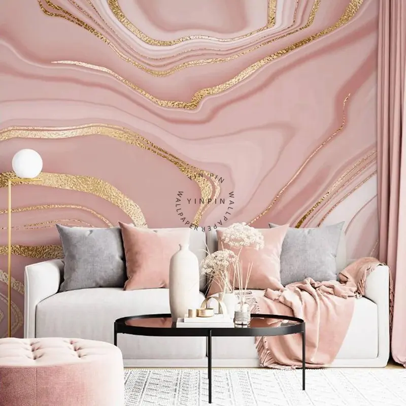 Textura de mármol rosa con técnica de pintura de tinta Papel tapiz para decoración de fondo de dormitorio de sofá