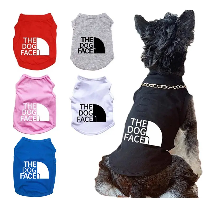 Grosir berbagai warna XS sampai 5XL katun lembut Bulldog wajah anak anjing kemeja anjing T-shirt pakaian hewan peliharaan kemeja anjing