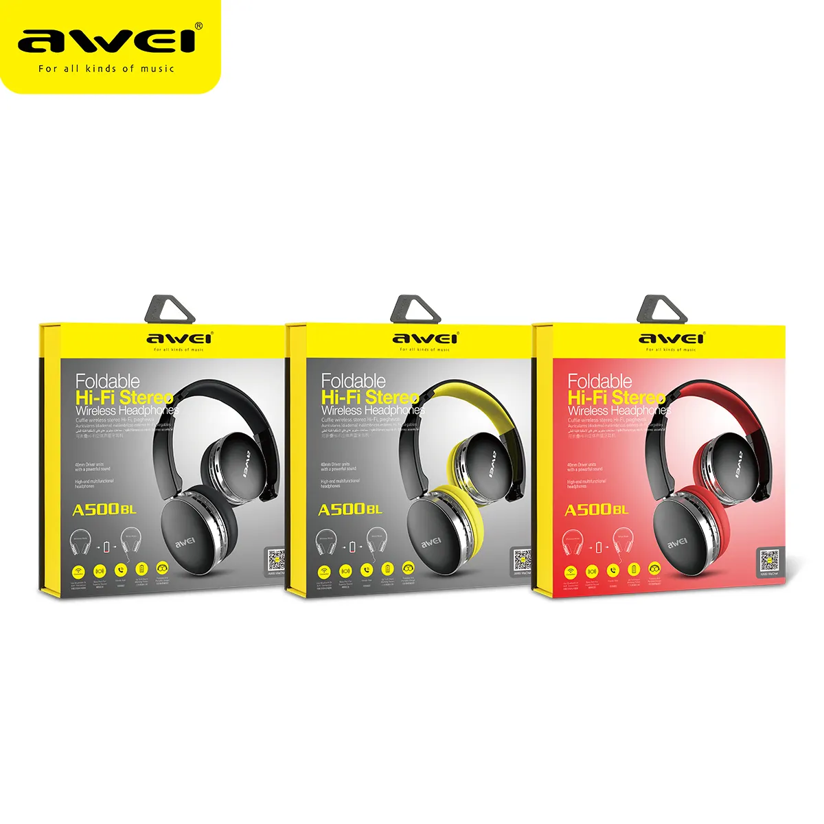 Awei A500BL headphone gigi biru nirkabel merek headset Studio Stereo headphone audiophone