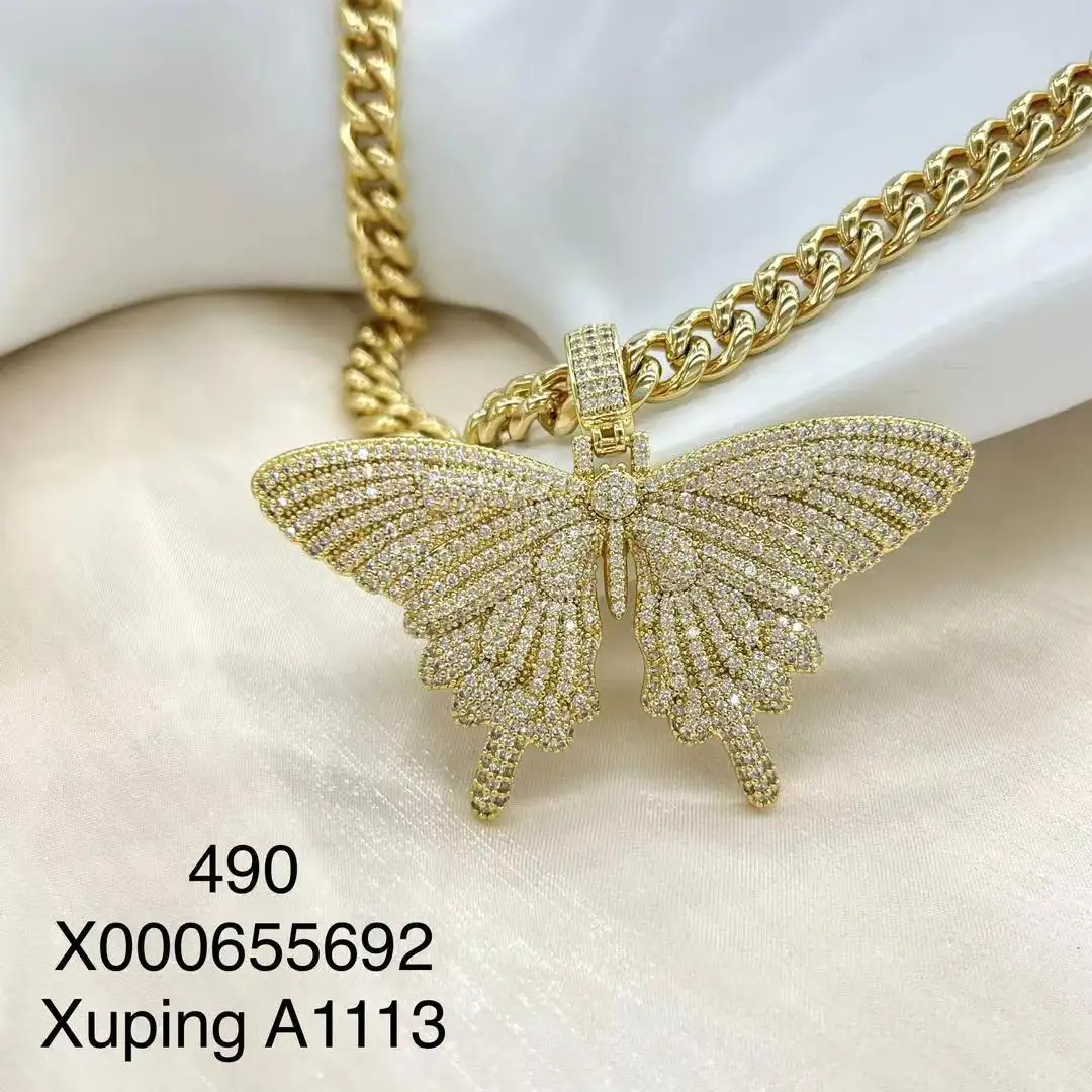 Xuping New Trendy 14 Karat vergoldet CZ Schmetterling Anhänger Halskette HipHop Schmuck