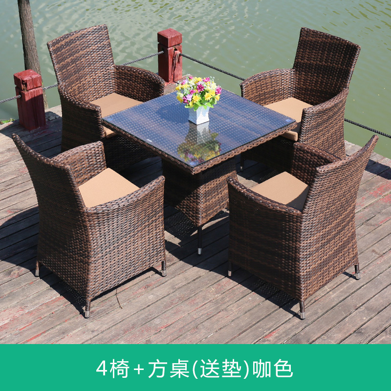 4 chair + 80x80cm square table with cushion-coffee color