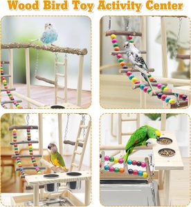 4 Lagen Grote Vogelspeeltuin: 32 "H Houten Papegaai Speelstand Gymstokje Voor Parkieten, Tortelduifjes, Conure, Kleine En Middelgrote Vogels - Product Image 3