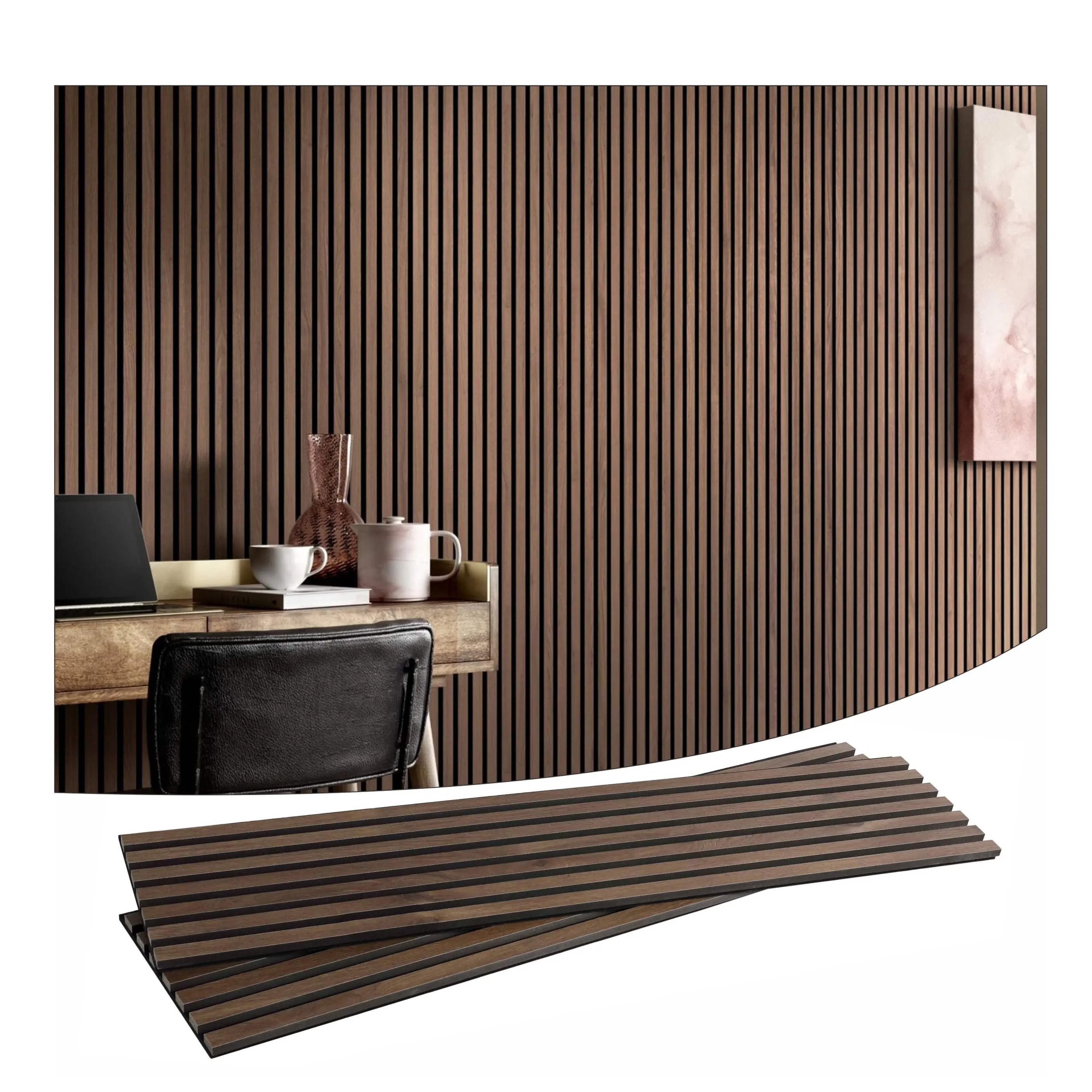 El mejor Panel de pared de listón acústico impermeable ignífugo, Panel de chapa de madera, listones decorativos 3D, paneles acústicos para decoración de pared Interior