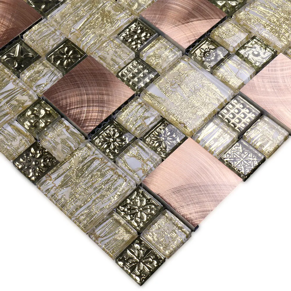 سعر المصنع mozaik الفاخرة مربع الذهبي نحى الألومنيوم الزجاج بلاط من الفسيفيساء