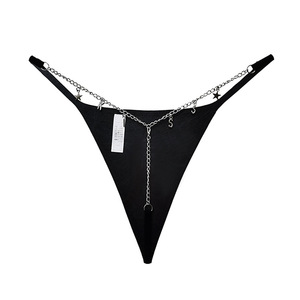 Pantalones de cadena en V de color liso para mujer, ropa interior sexy negra, Tanga de metal - Product Image 6