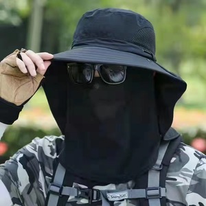 Sombreros de sol con protección UV para exteriores, sombrero de cubo de pesca con cadena ligera para parejas con cubierta para la cara y el cuello para hombres, gorras deportivas lisas - Product Image 4