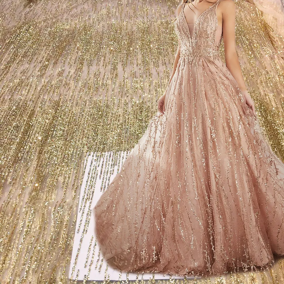 Tela de lentejuelas üretici toptan sequins net örgü nakış glitter tasarımlar dantel kumaş elbise