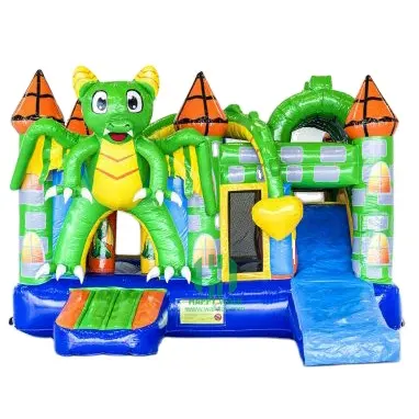 वाणिज्यिक पीवीसी Inflatable ड्रैगन बाउंसर 5.4*5*3.6m ग्रीन उछालभरी महल के साथ बच्चों के लिए स्लाइड