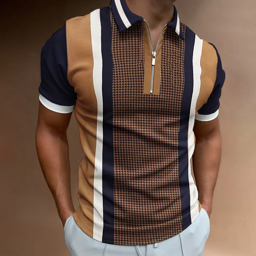 1 pezzo stile personalizzato multi nuovo estate Polo da uomo stampa Casual a maniche corte camicie da uomo con collo rovesciato e cerniera Polo da uomo