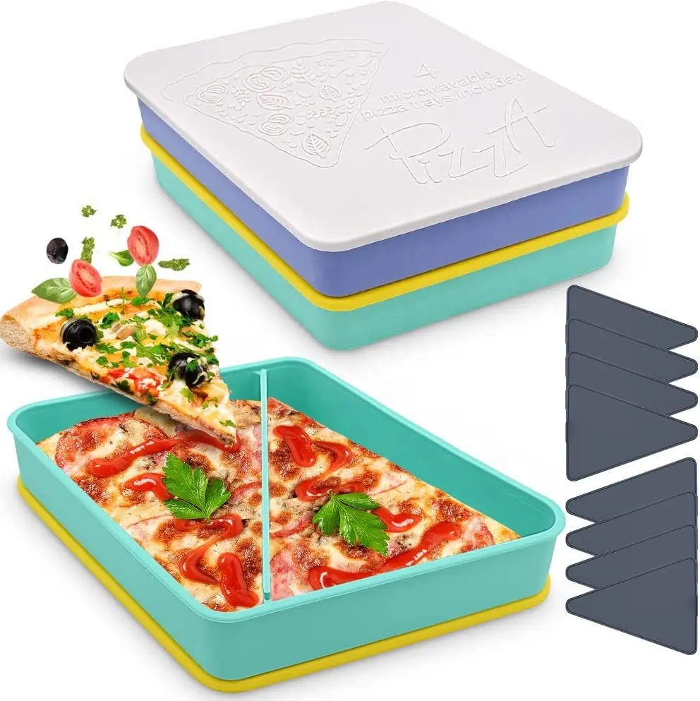 Boîte de rangement de pizza en silicone, 4 plateaux, paquet, conteneur de stockage de pizza réutilisable, vente en gros