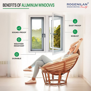 Rogenilan Ventana de pantalla de protección de seguridad integrada con marco de aluminio gris personalizado Ventanas abatibles de tormenta de doble acristalamiento - Product Image 4