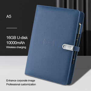 Notebook de marca Magnetic U Disk Lock A5 PU Power Bank Bloc de notas con 100 hojas 80g Papel sin madera y bolígrafo Logotipo personalizado gratis - Product Image 6