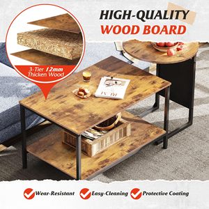 Easy Assembly Metal Frame Wood Desktop <strong>Rectangular</strong> Living Room <strong>Table</strong> Set 2 in 1 Design <strong>Nesting</strong> Coffee <strong>Table</strong> for Living Room - Product Image 5