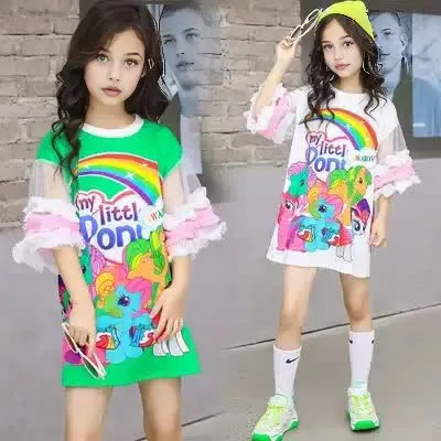 Impresión personalizada niños ropa niñas Arco Iris unicornio capas volante tul manga corta Camiseta vestidos para niños niñas